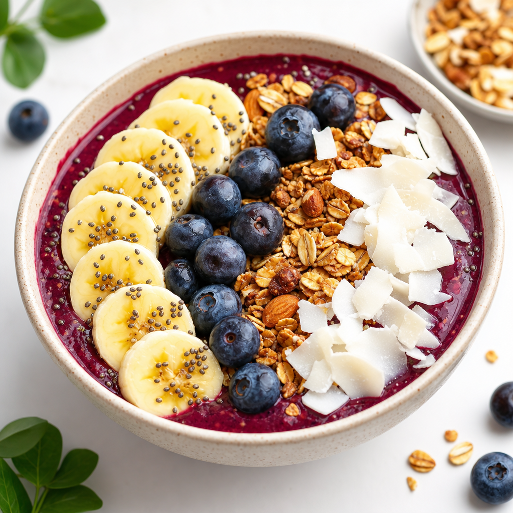 Superfoods such as berries, seeds, and nuts arranged in bowls